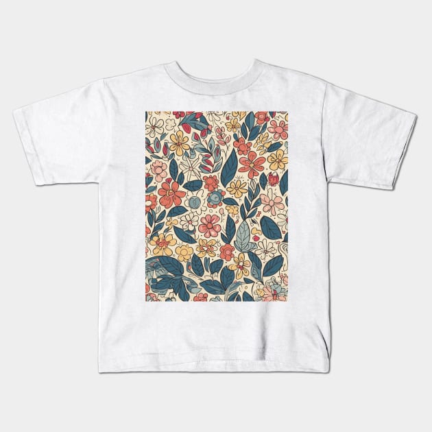 Floral Pattern Colorful Cartoon: Cartoon Garden Wonderland Kids T-Shirt by FLRW